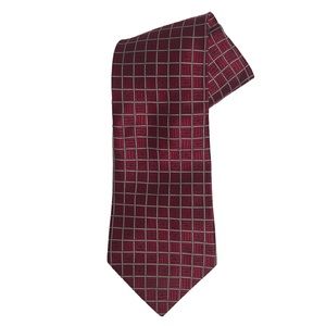 David Rappaport Red Taupe Navy Square Print Silk Tie